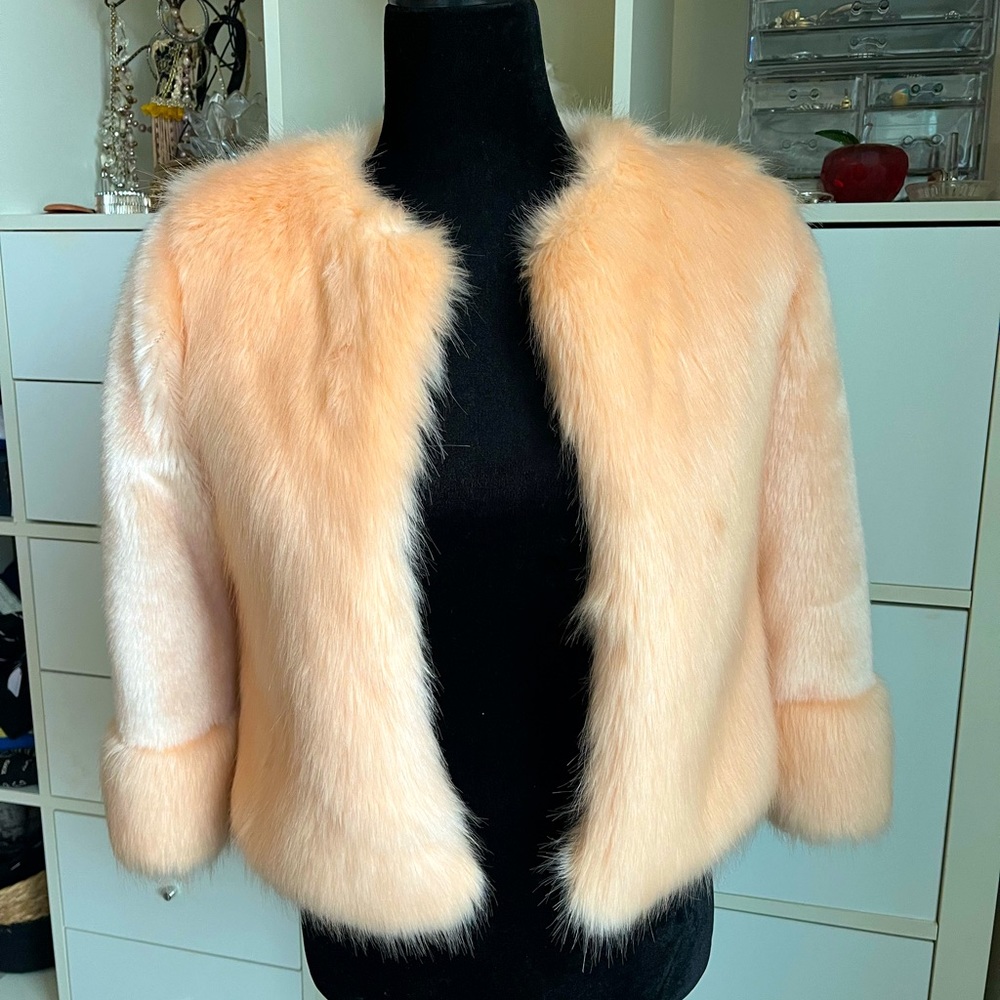 Pretty Pink Women’s Open Front Faux Fur Jacket Coat